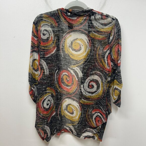 Ali Miles Colorful Swirl Print Open Front Cardigan XL Lightweight Knit - Picture 7 of 10